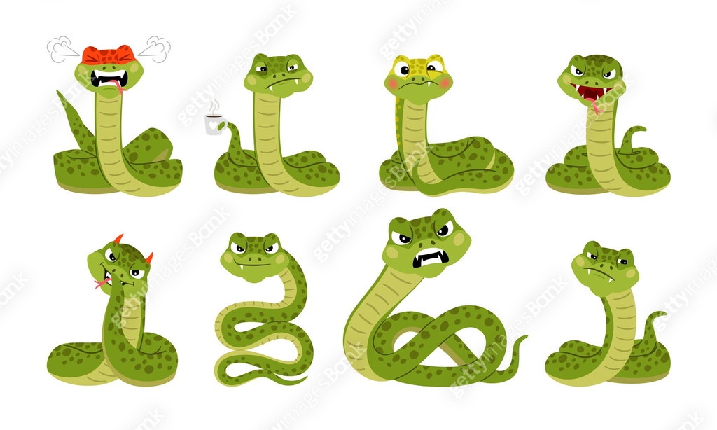 Set of funny cartoon angry snakes characters, isolated vector ...