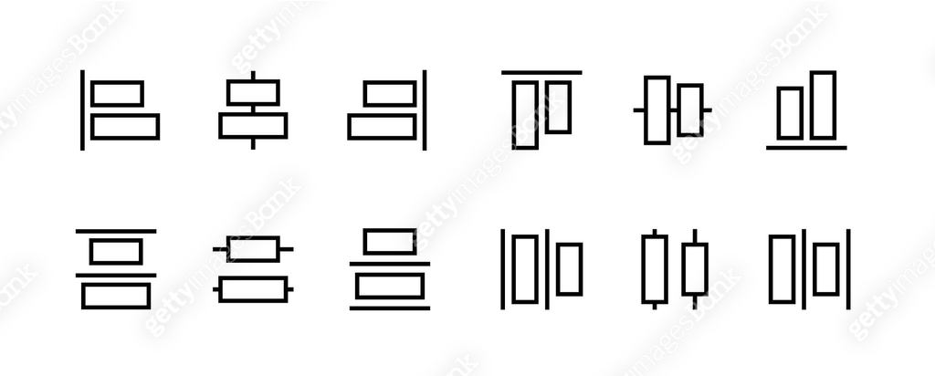 Alignment icon set for object positioning in vector graphic editor ...