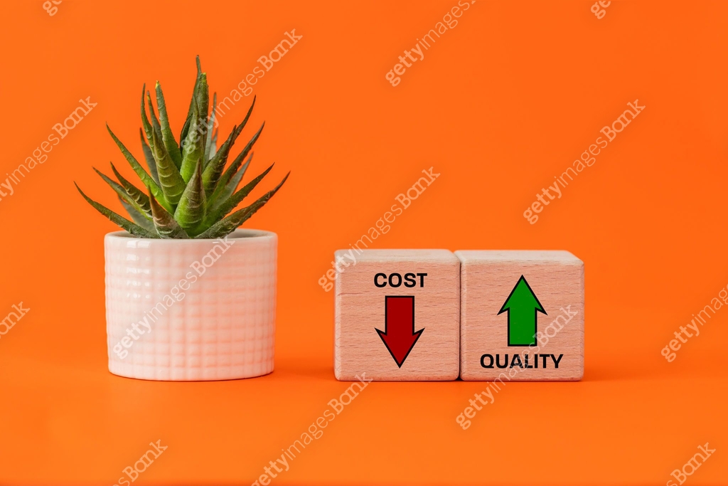 Cost down, quality up. Business management strategy. Increasing ...