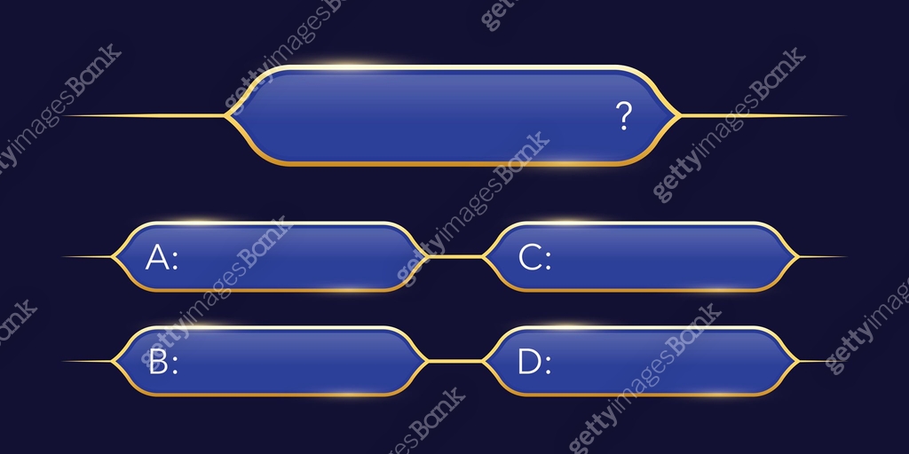 Answer Think Border Background Quiz template. Trivia game layout. Question and answer blue frames with ...