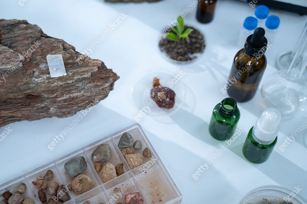 Labortory Rocks In the laboratory, research equipment rests on the table as scientists ...
