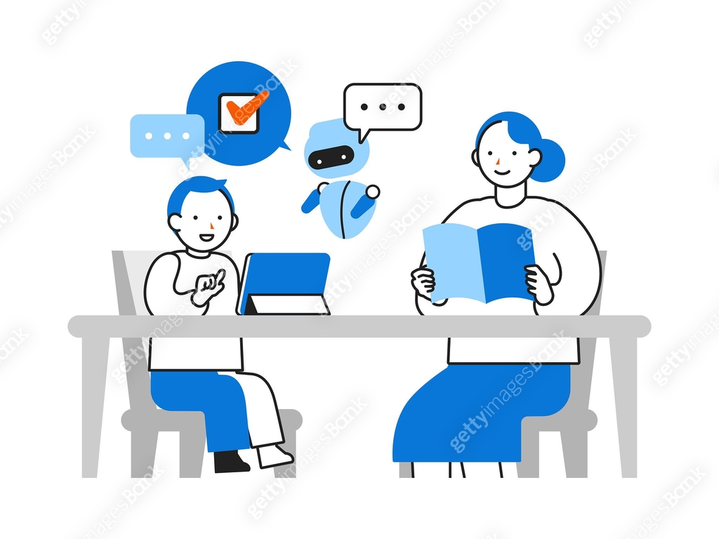 Concept: Problem Solving. Cartoon character heads of People using AI ...