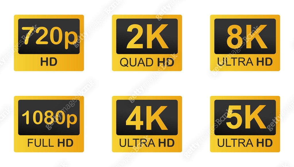 Resolution Sets Video resolutions full ultra HD, video quality badge icon. Video ...