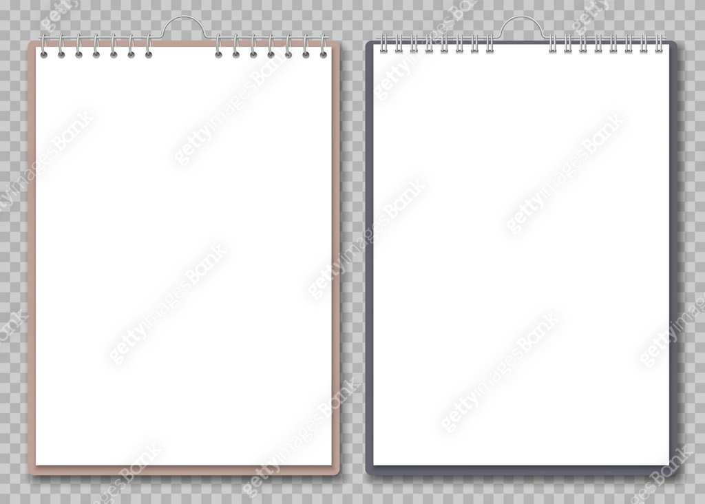 Realistic illustration of clean white notepad sheets with metal rings ...