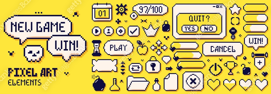 8 bit simple art icons. 이미지 (2233152128) 일러스트, 무료 일러스트 - 게티이미지뱅크