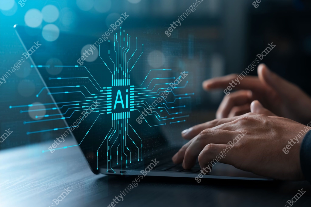 Artificial General Intelligence concept, engineers using laptops to ...
