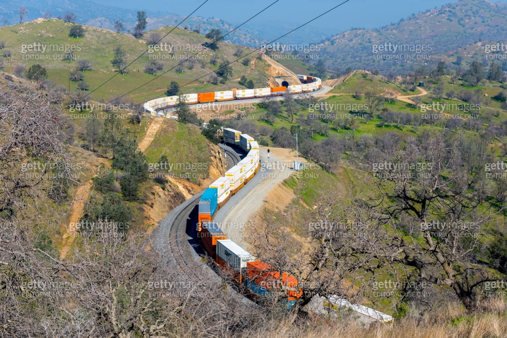 Freight Train passing over Tehachapi Loop Kern County California USA ...