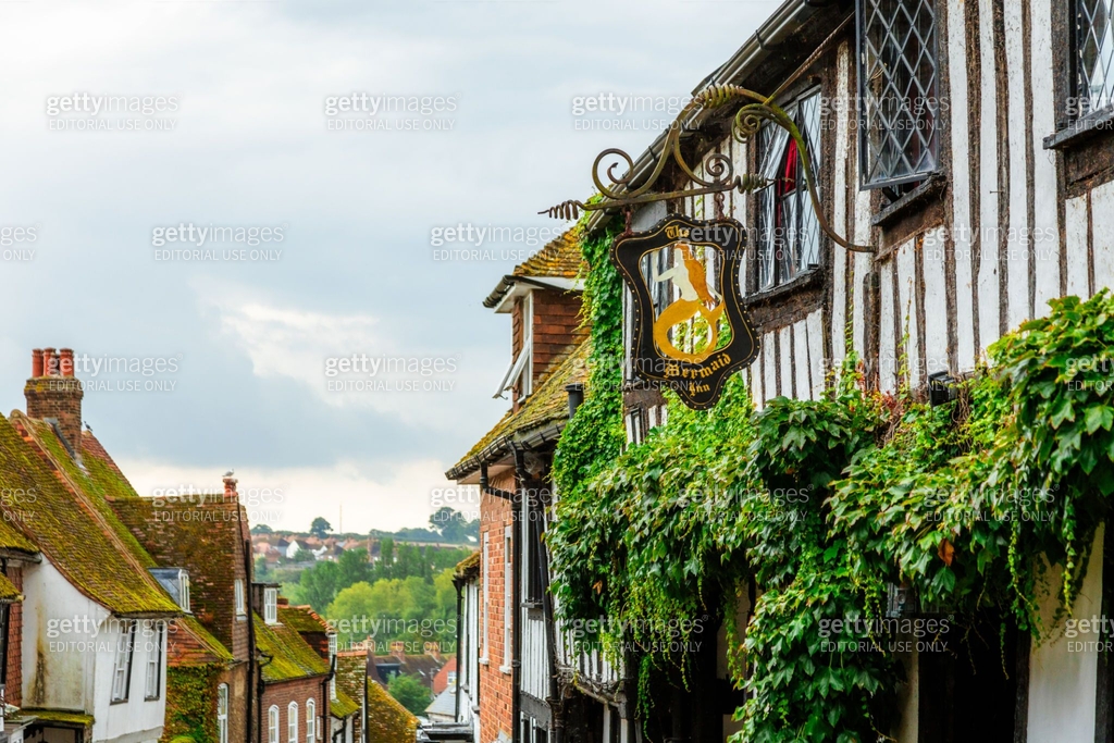 Exterior architecture of Mermaid Inn on Mermaid Street in Rye, East ...