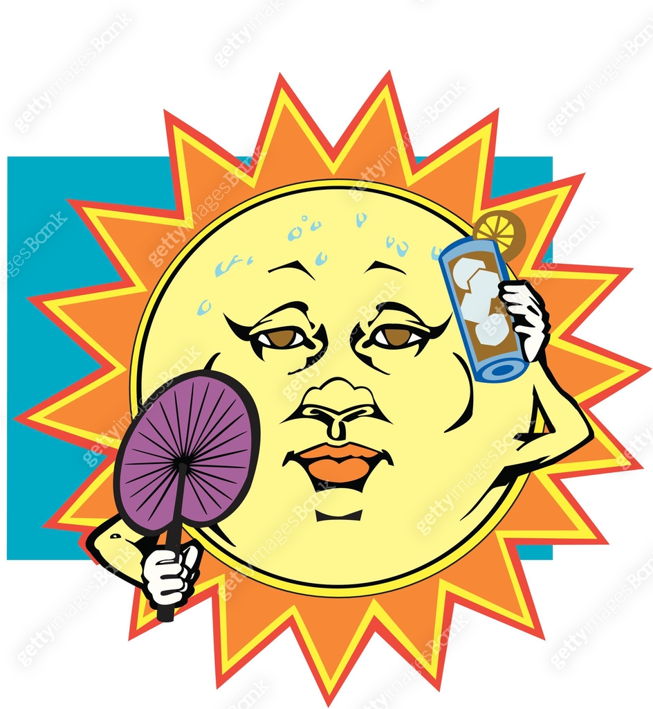 Animated sun with fan and cold beverage , Color , Illustrator Ver. 5 ...
