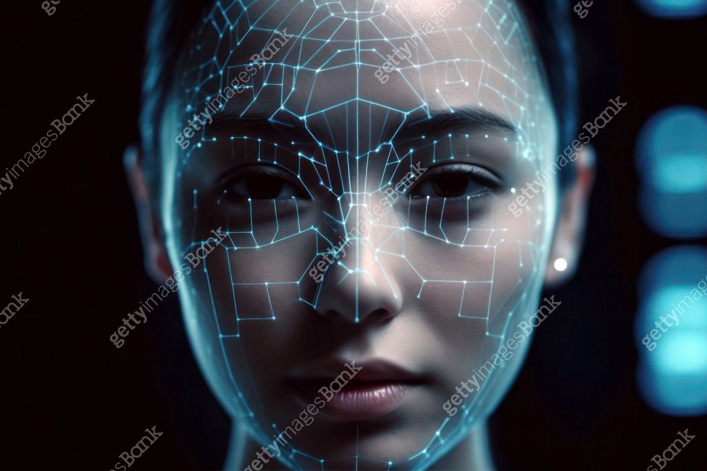 Generative AI illustration visualisation of young female face with ...