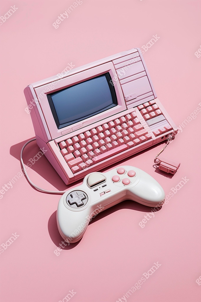 Vintage Pink Computer Console with Gamepad. Generative AI image 이미지 ...
