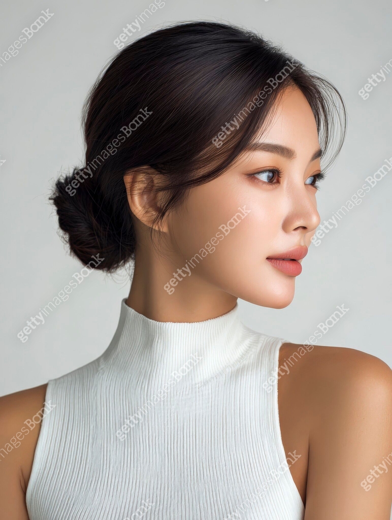 여자모델, 인물사진, 옆모습, 흰색민소매, 단정한머리 이미지 (a14377104) - 게티이미지뱅크