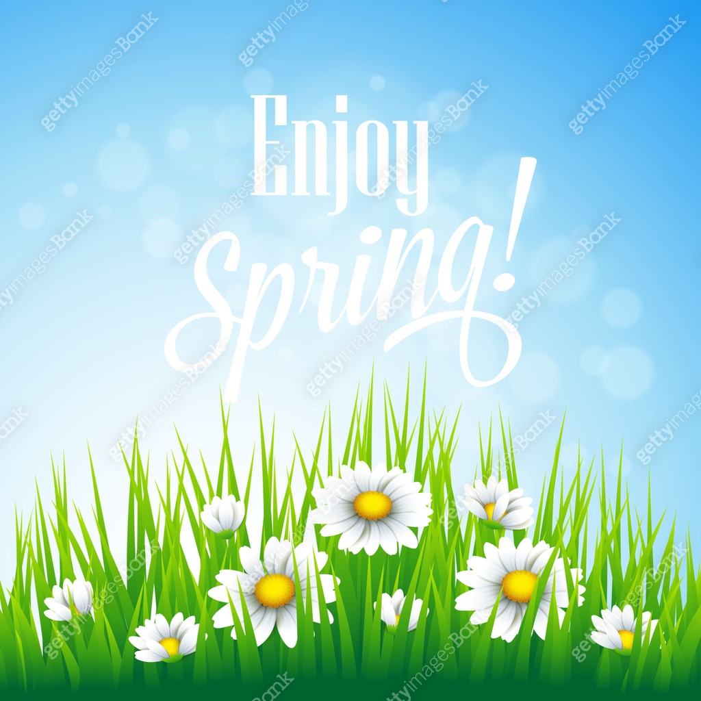 Enjoy Spring graphic with green grass and spring flowers 이미지 (466069206 ...