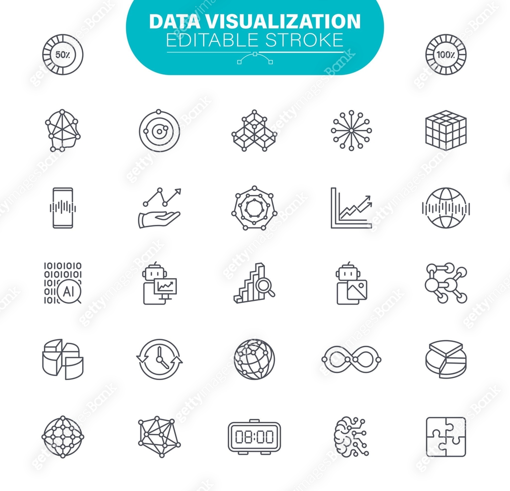 Spatial Data Visual Icon Data Visualization Icons. Set contains icon as Machine learning, Smart ...