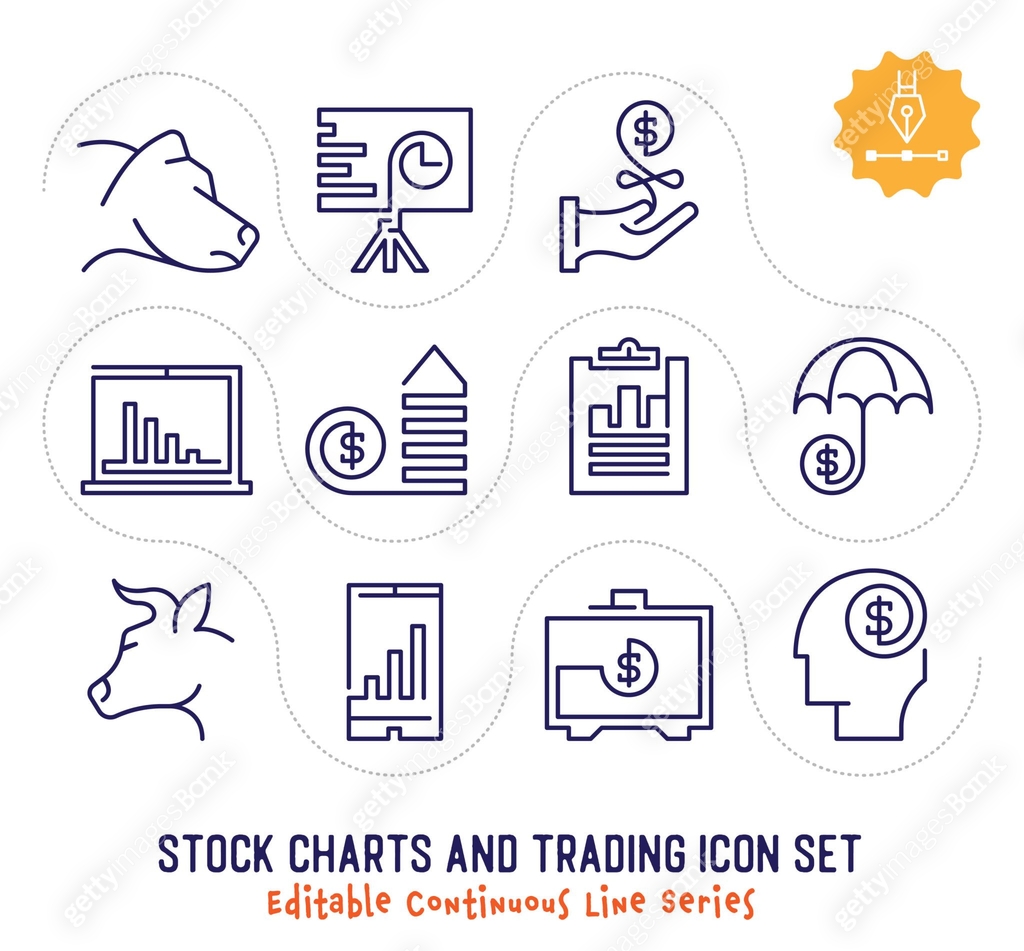 Stock Charts & Trading Editable Continuous Line Icon Pack 이미지 ...