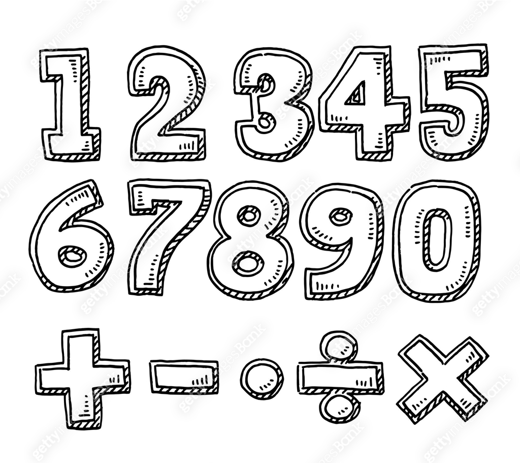 Set Of Numbers And Mathematical Symbols Drawing 이미지 (1329654048) - 게티이미지뱅크