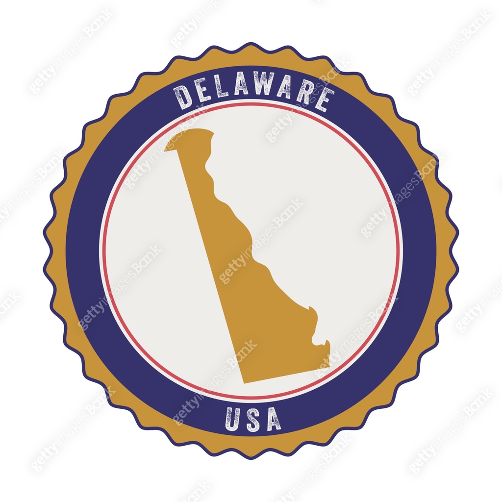 Delaware USA State Map On A Retro Badge Label On A Transparent Base 이미지 ...