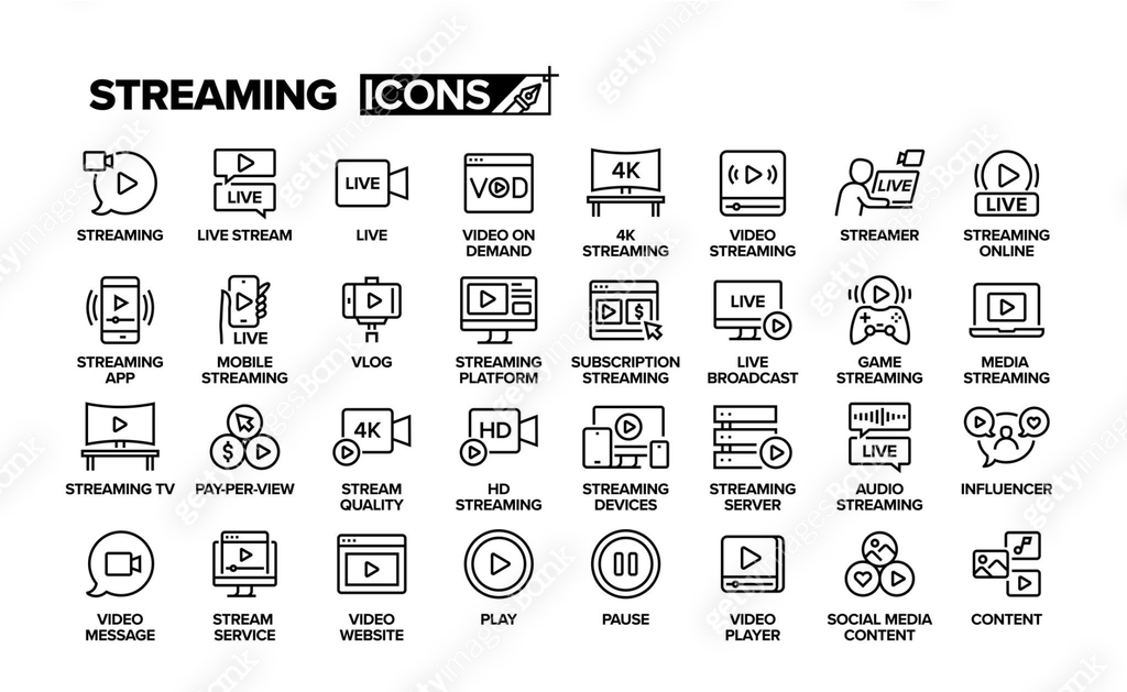 Streaming line icon set. Group of object. Live stream, live, streamer ...