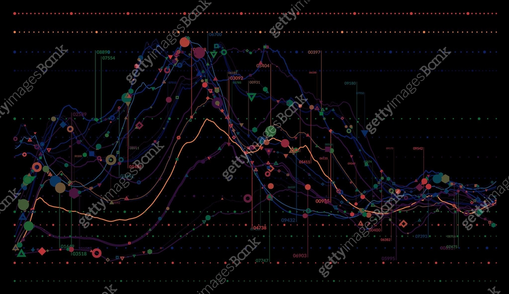 Colorful Analytical Graph With Data Points and Visual Markers on Black ...