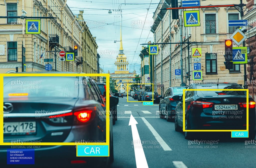 Smart car with artificial intelligence. Recognize cars and pedestrians ...