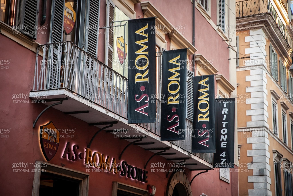 AS Roma logo on their official store in Rome displays the club's ...