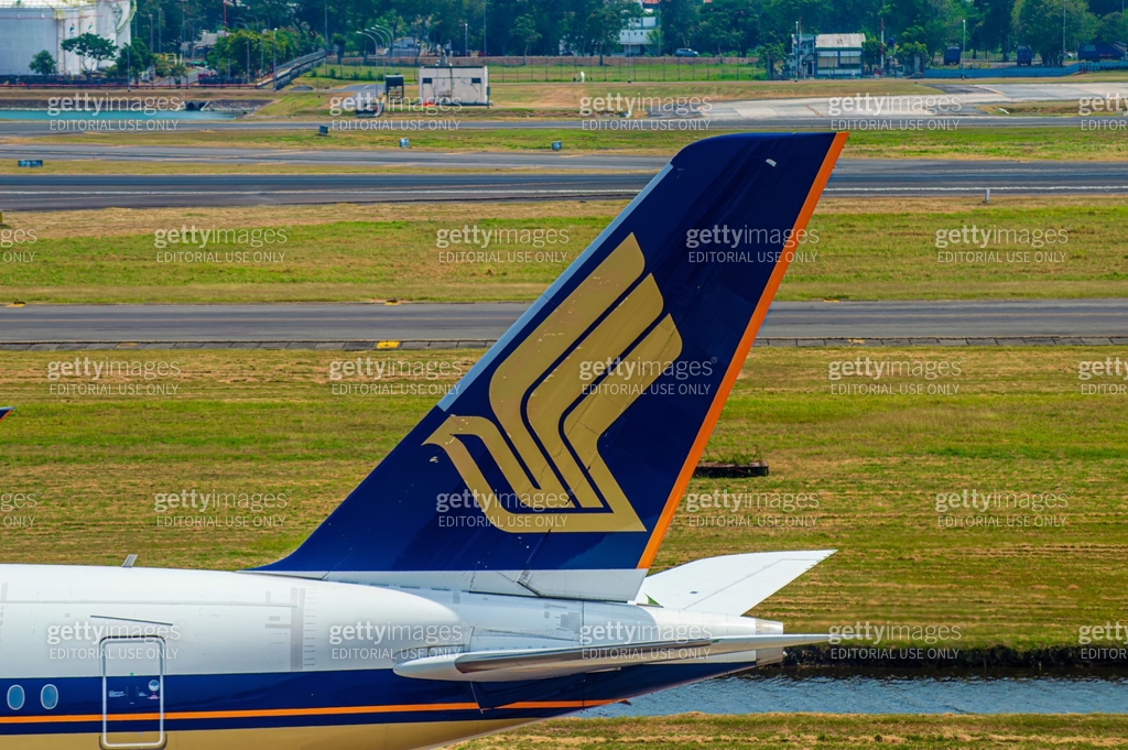 Close Up Of Singapore Airlines Airbus A350 Tail Fin With Logo At close-up-of-singapore-airlines-airbus-a350-tail-fin-with-logo-at