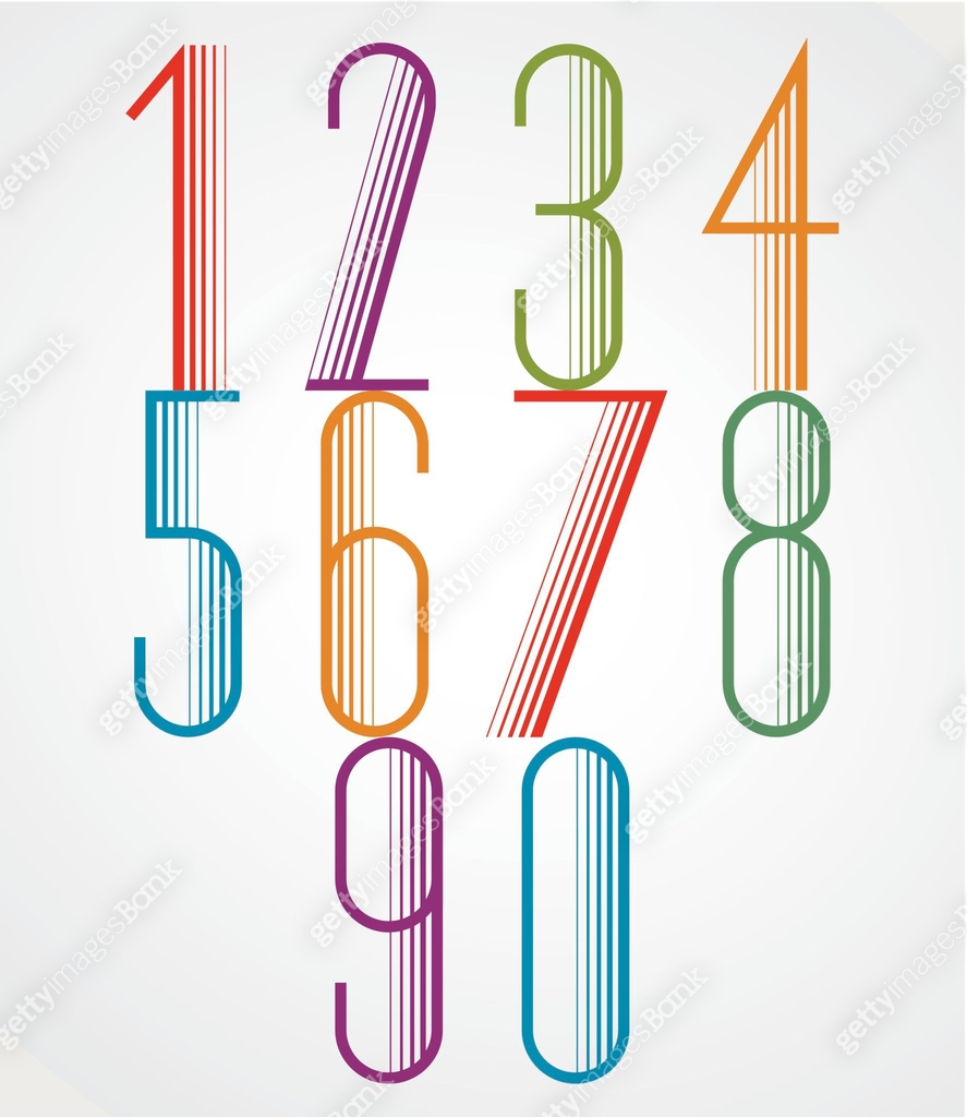 Elegant Tall Striped retro style numbers set. 이미지 (506366625) 일러스트, 무료 ...