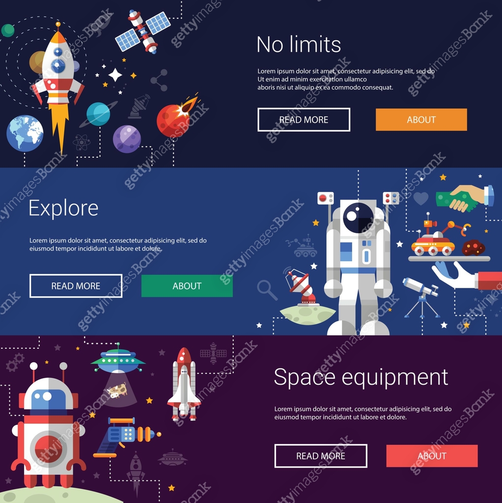 Space Header Set of flat design flyers and headers with space icons μ΄λ―Έμ§ (484050932 ...