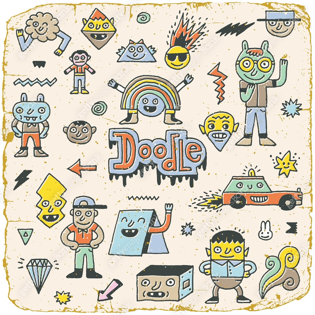 Funny Wacky Doodle Characters Set 13. Vintage Texture. Vector ...