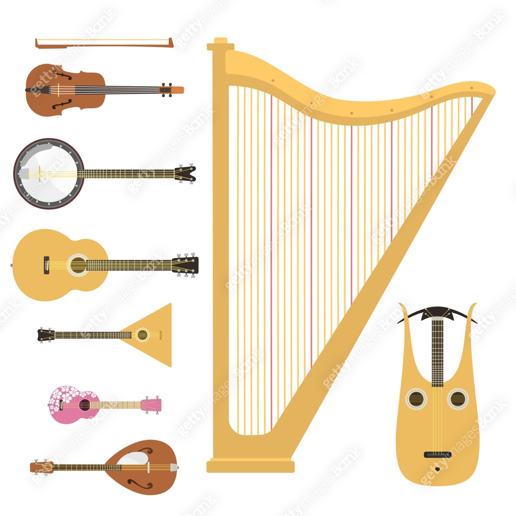 Set of stringed musical instruments classical orchestra art sound tool ...