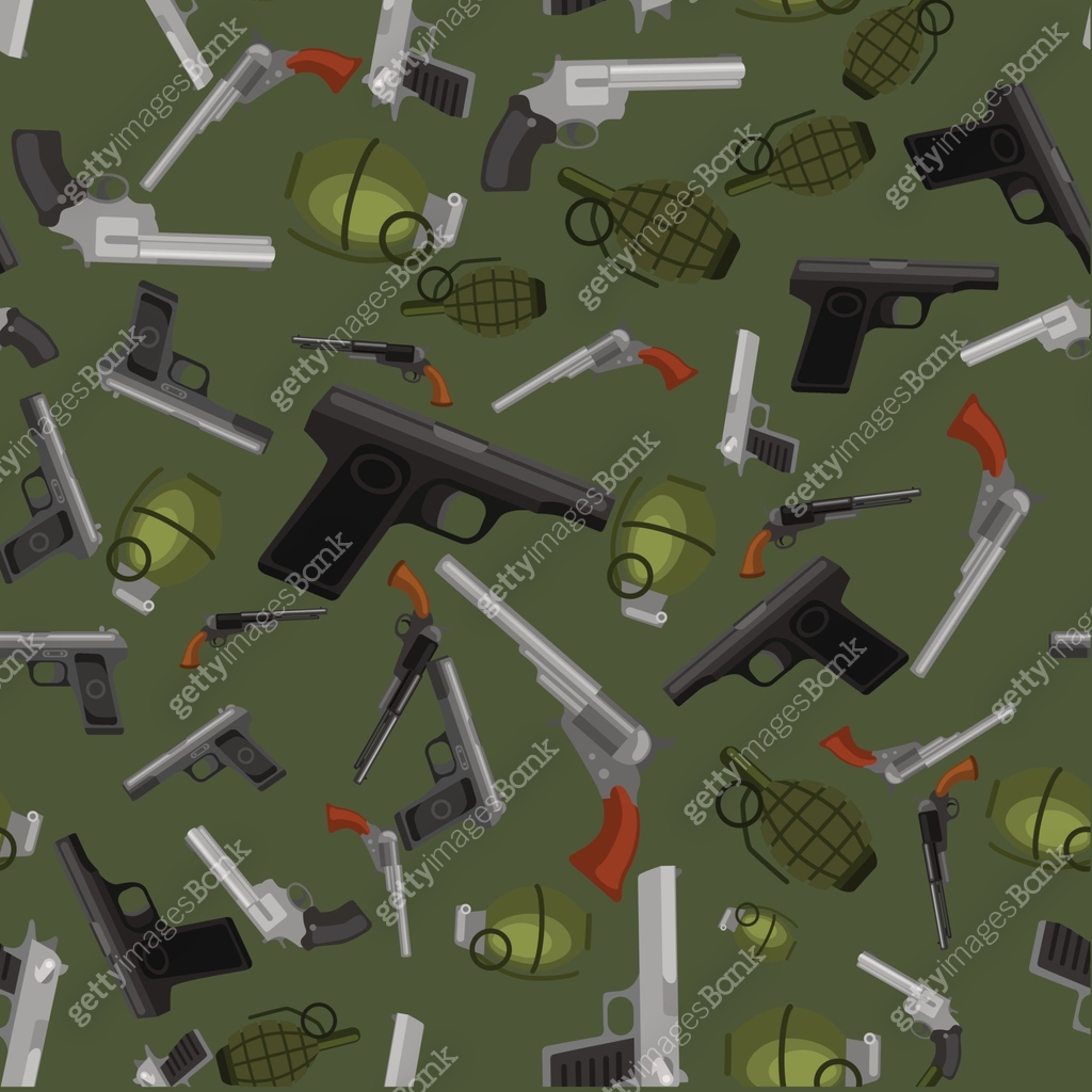 military gun seamless pattern, automatic and hand weapon in magazine ...