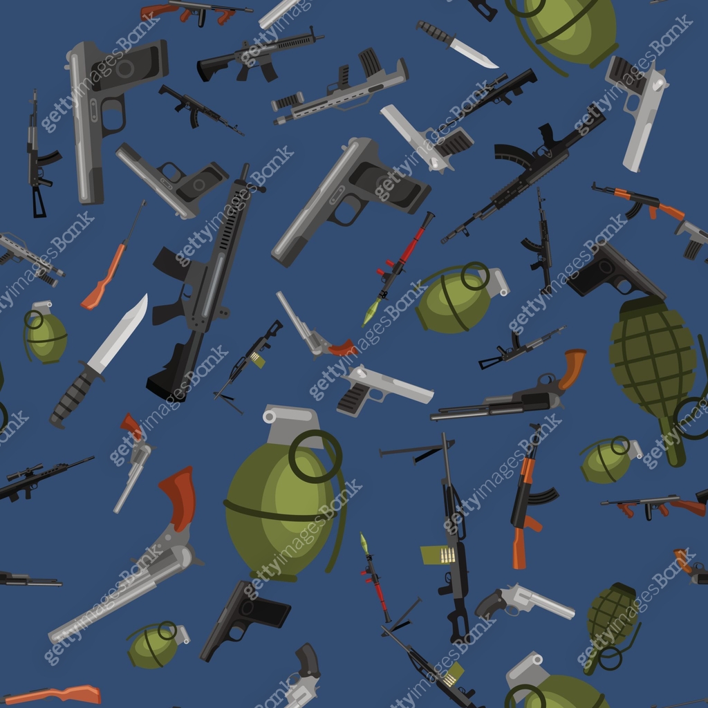 military gun seamless pattern, automatic and hand weapon in magazine ...