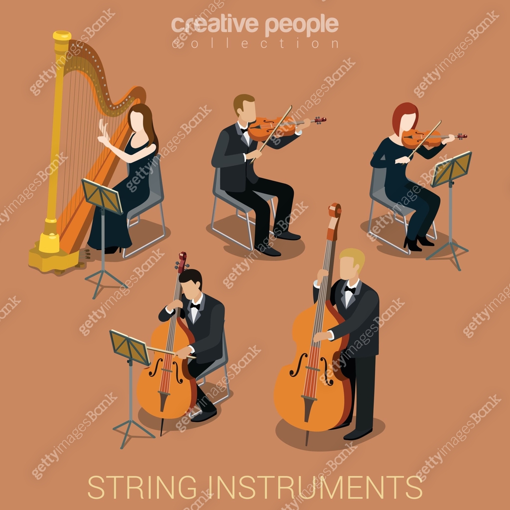 String Instruments Infographic String instrument musicians flat 3d web isometric infographic concept ...