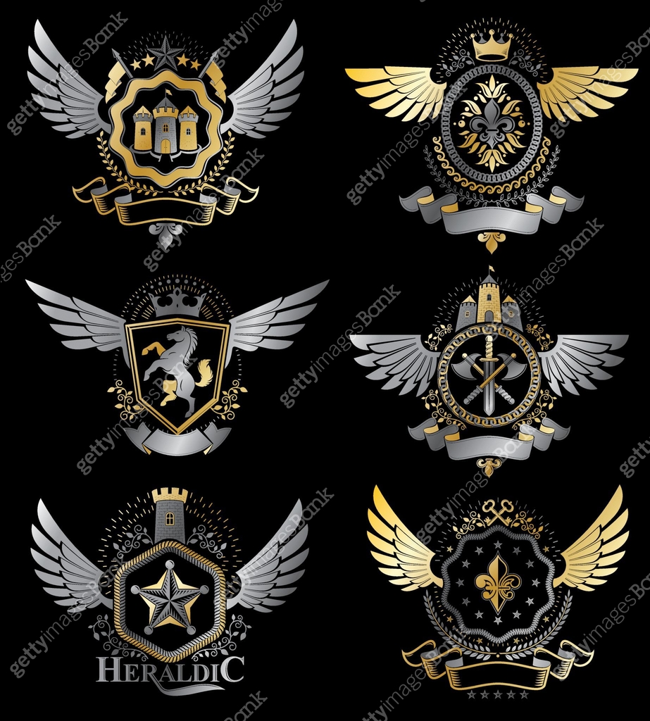 Bird Security Emblems Vintage heraldry design templates, vector emblems created with bird ...
