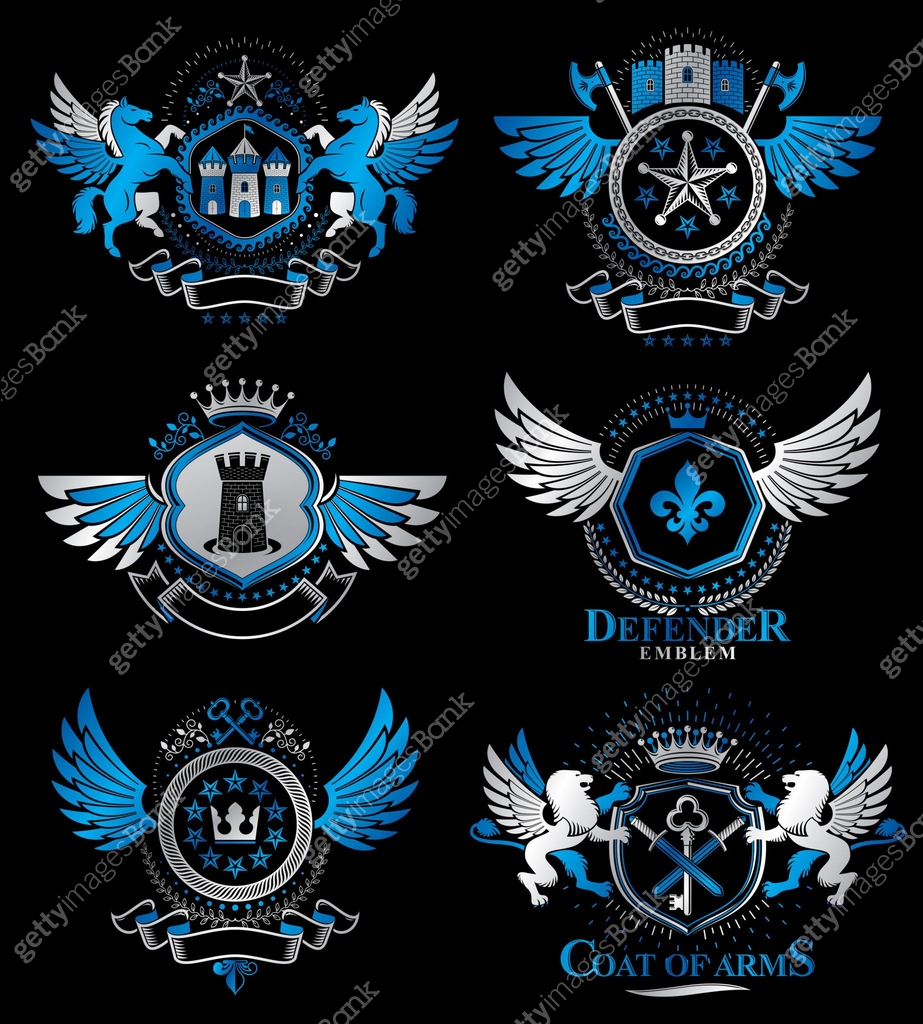 Bird Security Emblems Set of vector vintage emblems created with decorative elements like ...