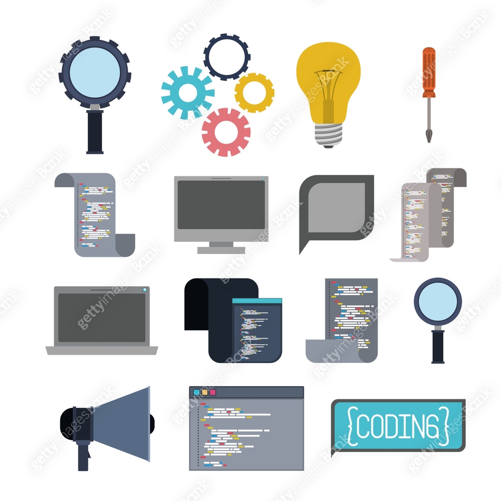 colorful set of icons elements of programming codes language 이미지 ...