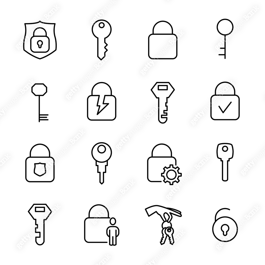 Simple collection of keys and locks related line icons. 이미지 (863764752 ...