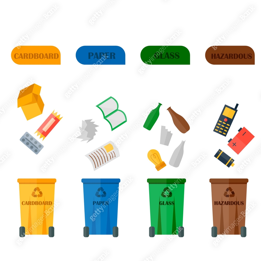 Garbage Types Icon Different recycling garbage waste types sorting processing, treatment ...
