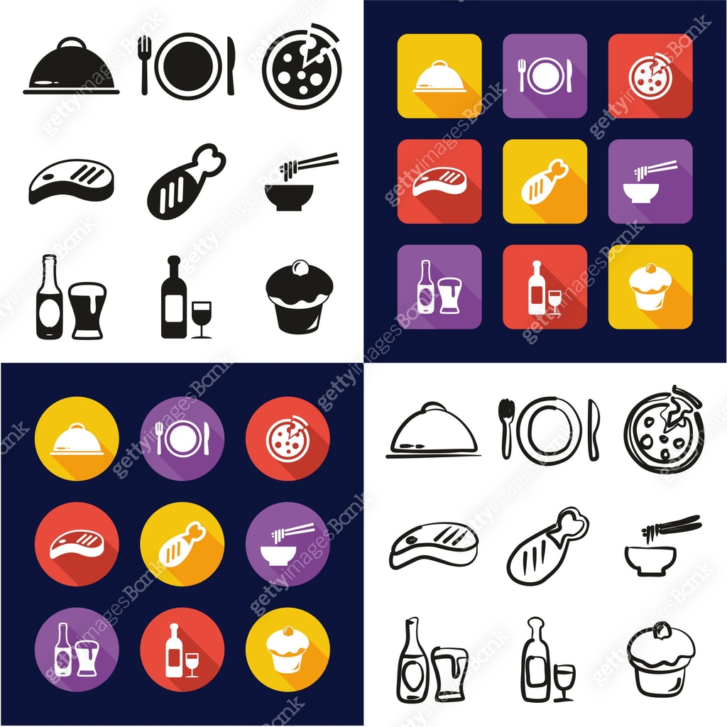 Lunch Set Icon Lunch All in One Icons Black & White Color Flat Design Freehand Set 이미지 ...
