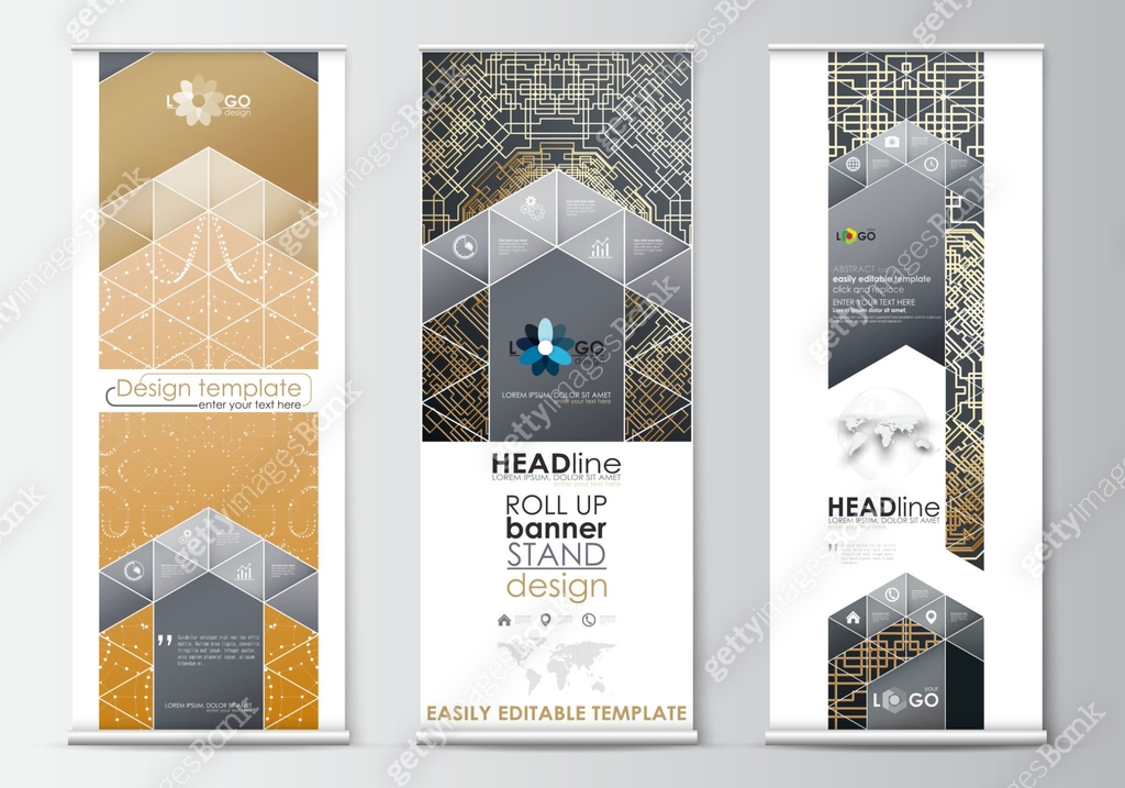 Set of roll up banner stands, flat design templates, geometric style ...
