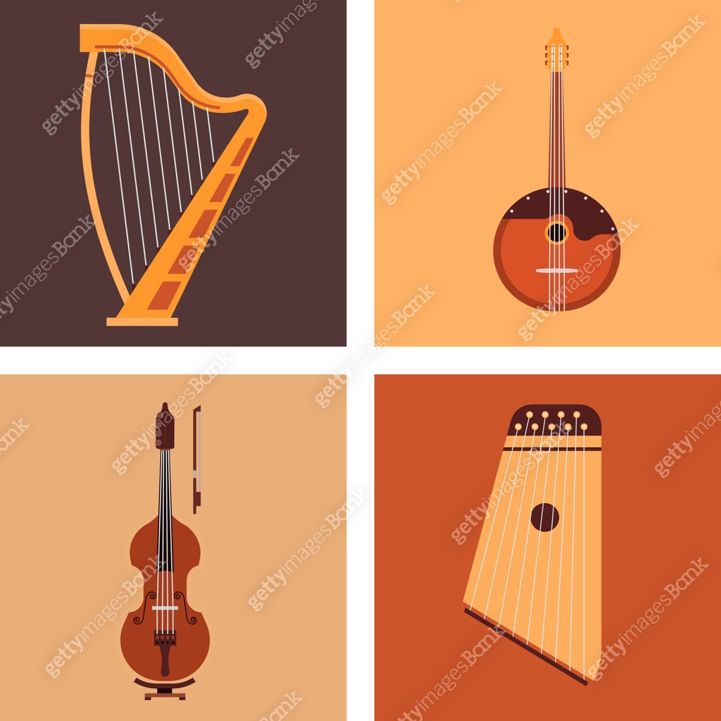 Set of stringed musical instruments classical orchestra art sound tool ...