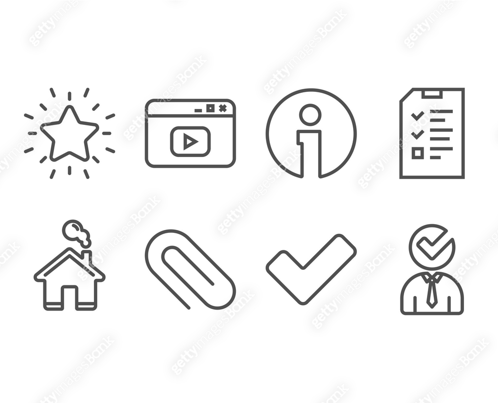 Interview Paper Icon Interview, Paper clip and Rank star icons. Video content, Tick and ...