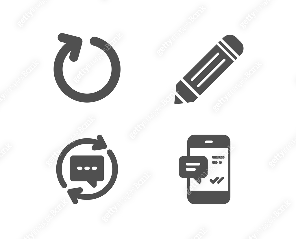 Update comments, Loop and Pencil icons. Smartphone notification sign ...