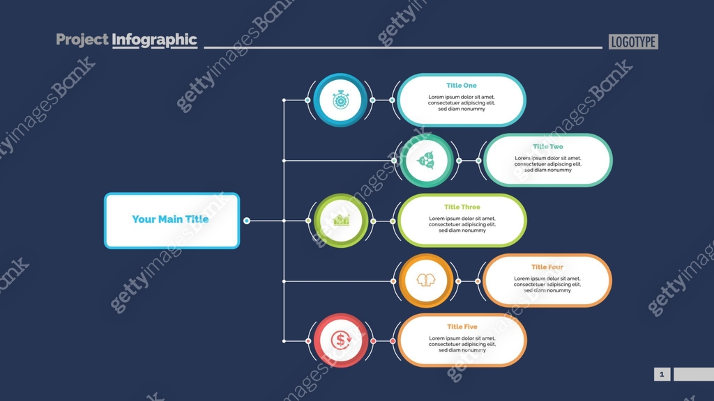 Five Options Flowchart Slide Template 이미지 (942276820) 일러스트, 무료 일러스트 ...