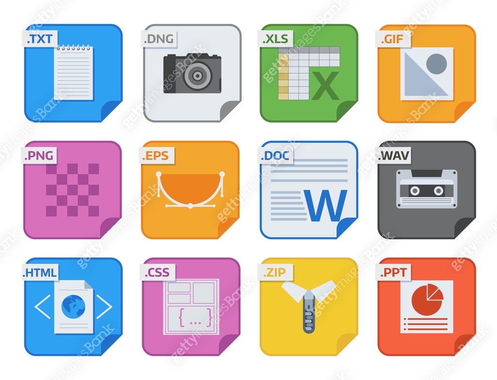 File types vector icons and formats labels file system icons ...
