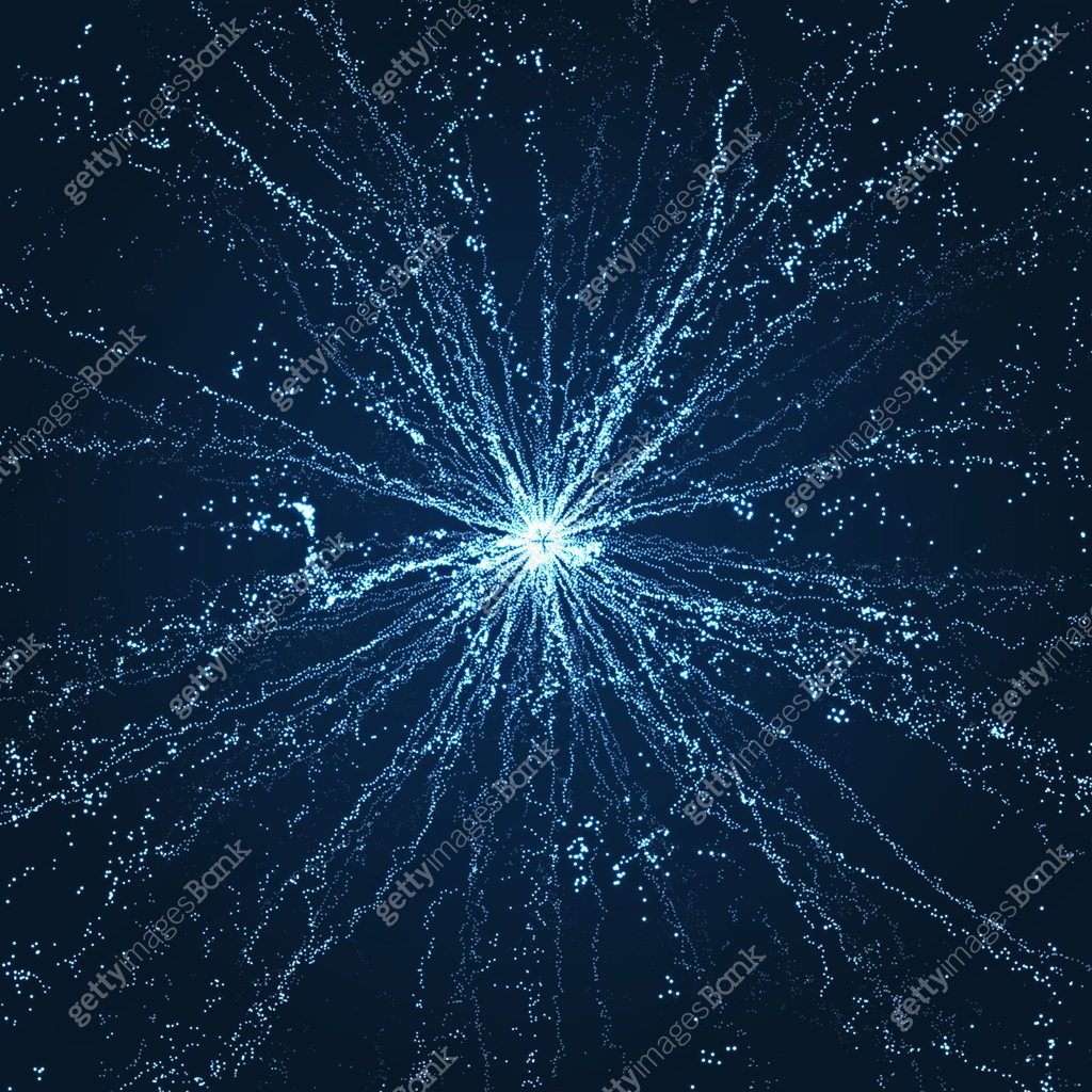 Abstract science or technology background. Array with dynamic particles ...