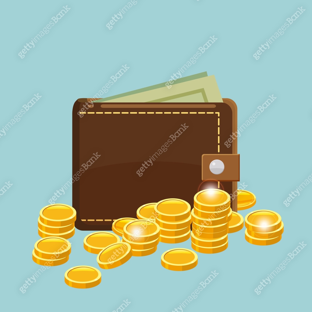 Coin Stack Wallet Vector illustration golden coins with wallet. Coins coins lying stack ...