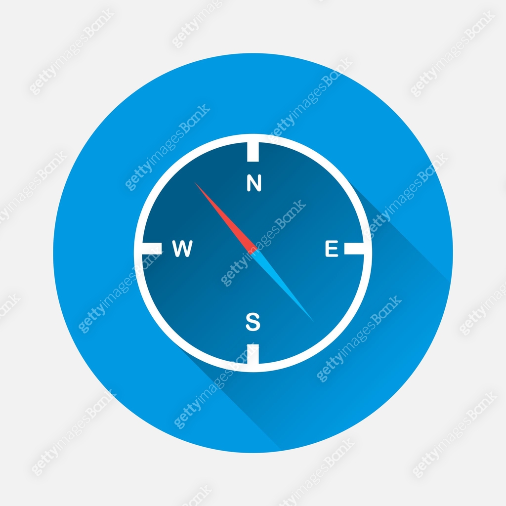Vector compass icon on blue background. Flat image compass with long ...