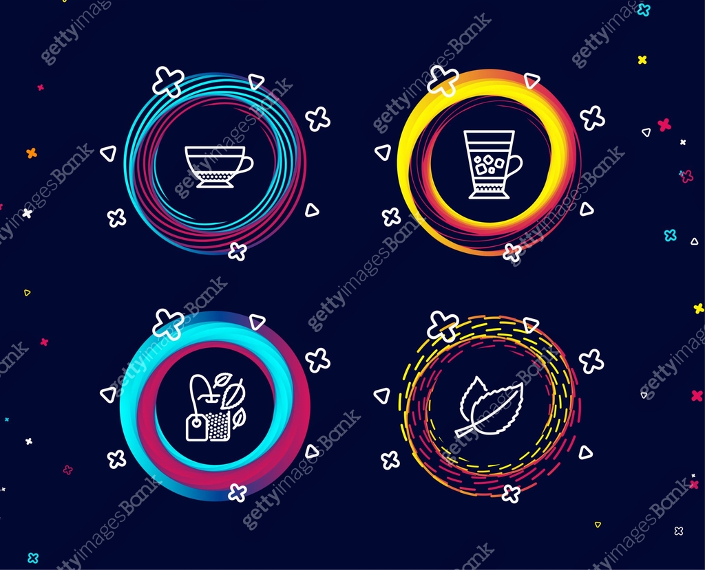 Mint Cold Icon Mint bag, Dry cappuccino and Frappe icons. Mint leaves sign. Mentha tea ...