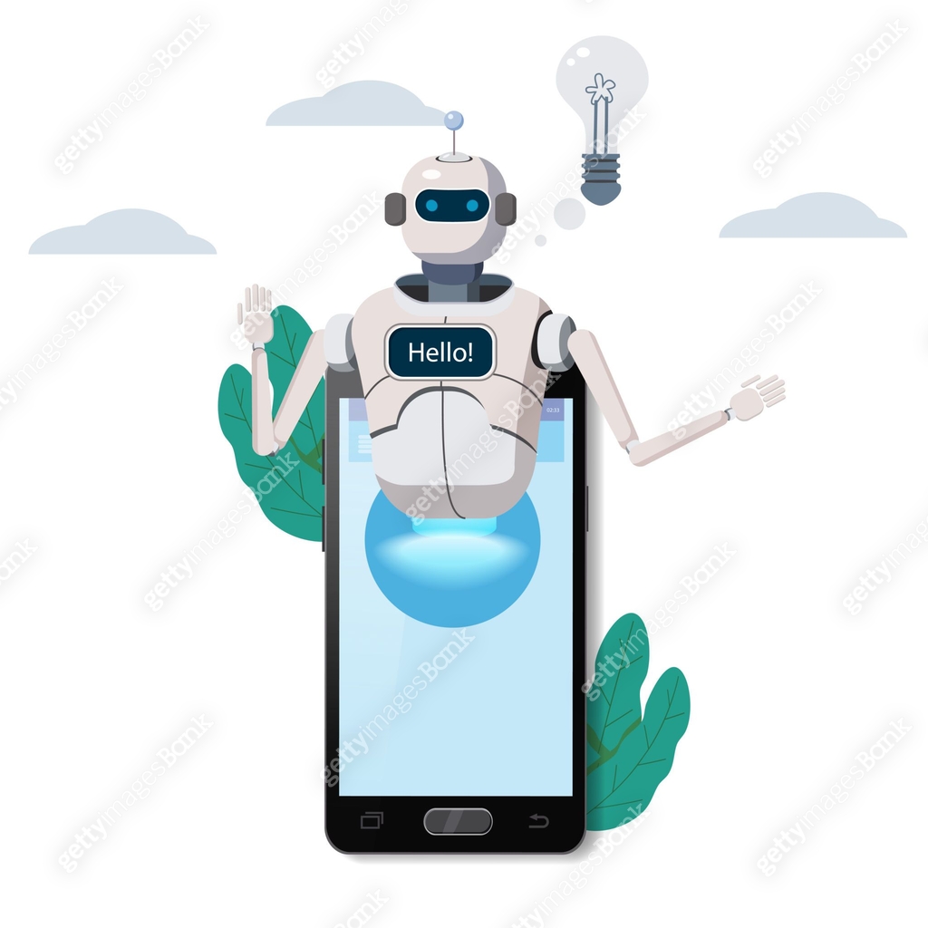 Free Chat Bot, Robot Virtual Assistance On Smartphone Say Hello Element ...